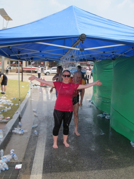 A cold walk through shower at the finish line...amazing! 