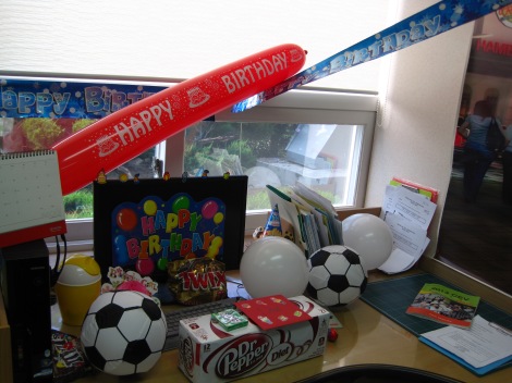 Decorated desk and prezzies from everybody at work... THANK YOU! 